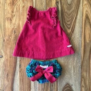 Ruffle Butts Holiday Corduroy Dress & Plaid Bloomer - Size 0-3 months